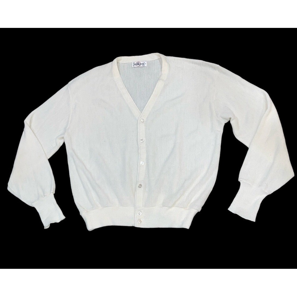 Vintage Jantzen Cobain Sweater Mens XL  Cardigan USA Off White 90's Grunge